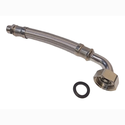 Шланг в металлооплетке 1"П с угол. 1/2"М, L=265мм, нерж.